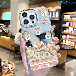 麻將小狗11pro防摔iPhone16promax手機殼15pro鏡面12pro保護殼14plus硬殼XR大孔13pro