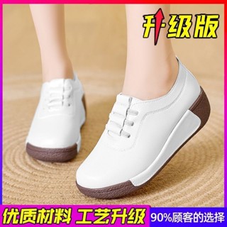 【鞋頭加寬設計】真軟皮不累腳增高厚底坡跟鬆糕鞋休閒防滑單鞋一腳蹬懶人鞋媽媽鞋