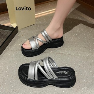 Lovito 休閒素色十字交叉仙女厚底增高時尚女外平底涼鞋 LFA58352