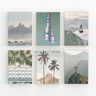 畫布 Rio de Janeiro 風景海報巴西旅遊 Copacabana 海灘版畫帆布繪畫牆壁藝術圖片家居客廳裝飾