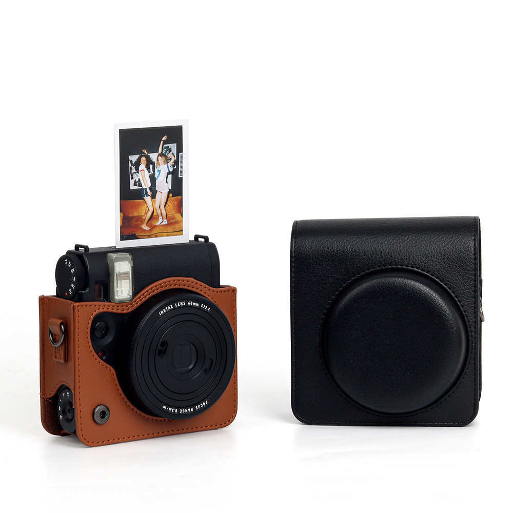 適用於Instax Mini 99 相機保護套 PU 皮革便攜包帶可調節肩帶和迷你照片收納袋