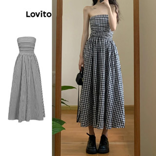 Lovito 女式休閒格紋圖案洋裝 L82AD134