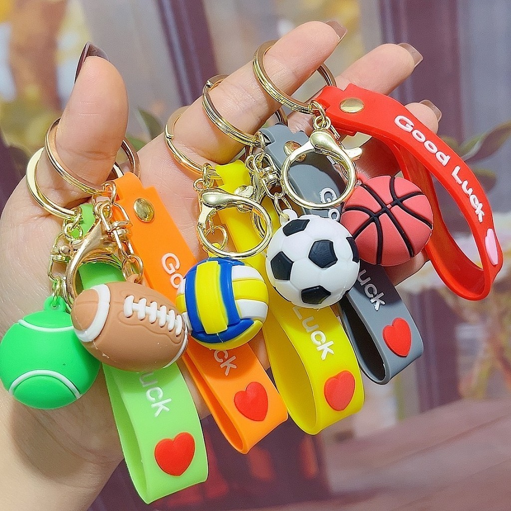 HZ世界盃立體仿真球鑰匙扣滴膠仿真足球籃球橄欖球網球吊飾鑰匙鏈