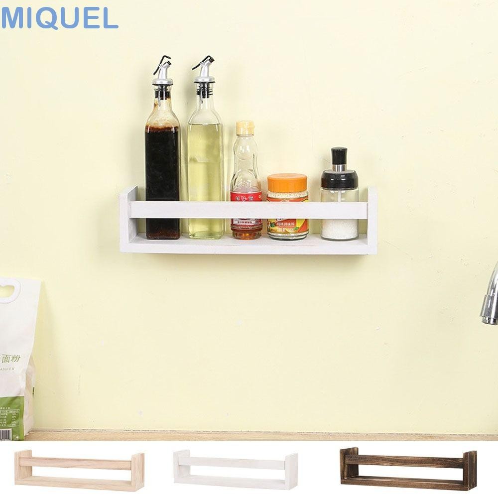 MIQUEL香料收納架,無孔壁掛式木製香料架,多功能防滑節省空間書櫃展示架用於廚房
