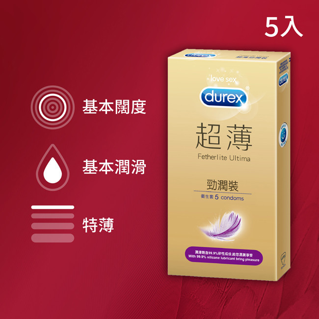 Durex 杜蕾斯超薄勁潤裝衛生套 5入