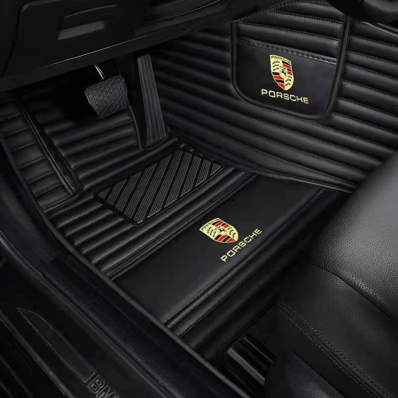 訂製保時捷 PORSCHE汽車腳踏墊718 911 Boxster Cayenne全包圍腳墊車用地墊 橫紋款式 皮革防水