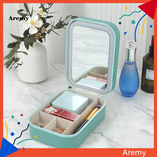 Arem Led 發光化妝鏡首飾收納盒 Led 化妝品收納盒帶鏡子 Usb 充電大容量化妝收納盒,適合旅行商務旅行
