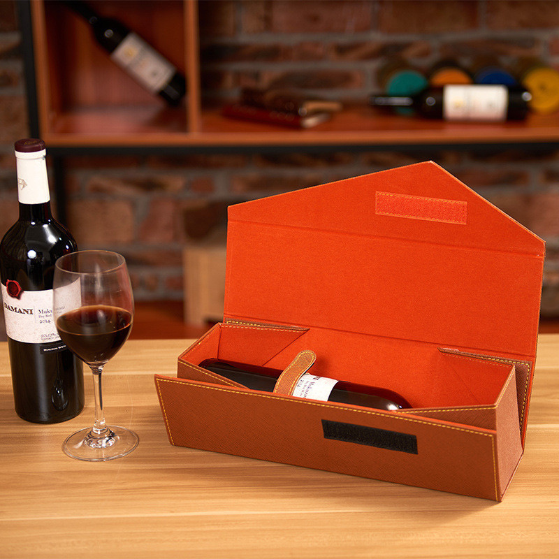 紅酒皮盒空盒葡萄酒包裝盒紅酒禮品盒摺疊單支裝PU紅酒禮盒皮箱子