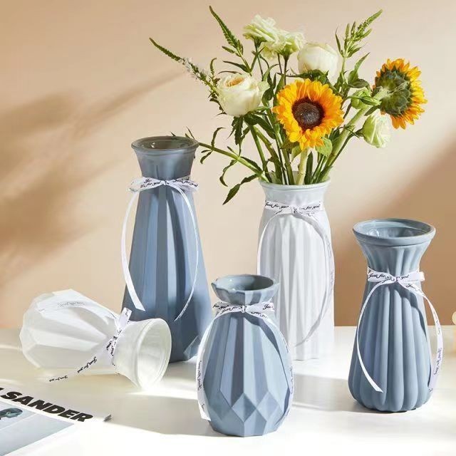 裝飾花瓶創意仿瓷磨砂 玻璃花瓶 乾燥花 假花 水培鮮花攝像道具桌面擺件插花花器