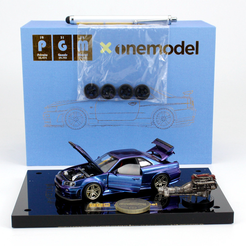 限量正品—PGM 1:43 日產 GTR R34 變色紫 合金全開汽車模型 成品收藏 擺件
