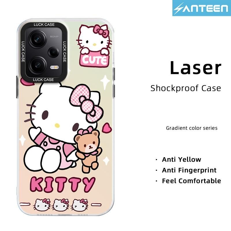 Redmi Note 12 Pro Plus 防震殼可愛 Hello kitty 變色半透明磨砂激光殼相機保護軟殼