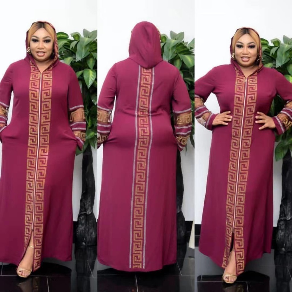 非洲民族服裝大擺型洋裝穆斯林風格長袍時尚燙鑽帶帽子