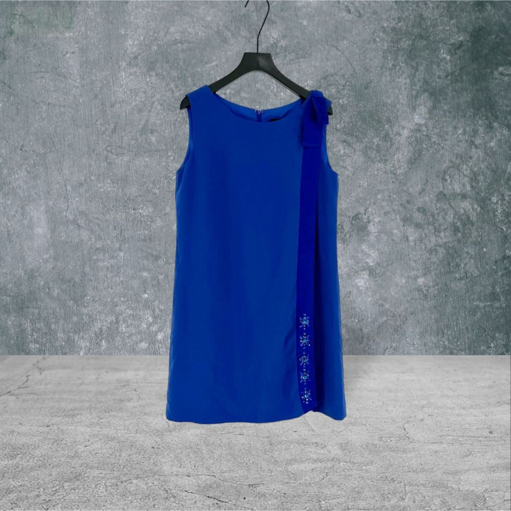 二手 寶藍 IROO 寶石縫繡A字典雅 無袖洋裝 VA414 ﹝凡賽蘇﹞