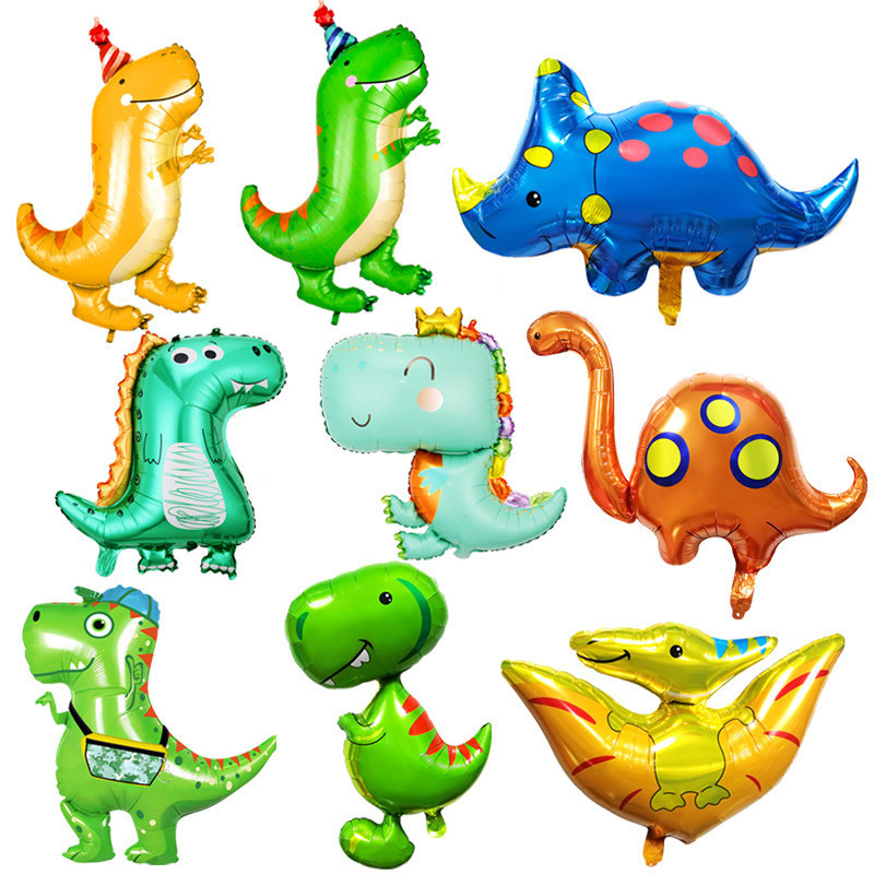 新款恐龍氣球Q版可愛皇冠恐龍主題派對裝飾兒童生日卡通鋁箔氣球