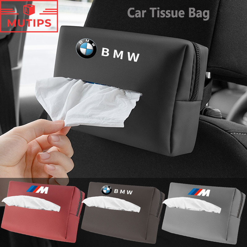 BMW 寶馬汽車座椅靠背皮革紙巾盒架汽車遮陽板紙巾收納袋適用於寶馬 M E46 E36 F10 F30 E90 X3 F