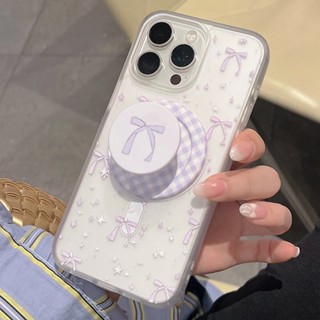適用於 iPhone 16 Pro Max 14 15 13P 新鮮紫色蝴蝶結星紋軟 TPU 保護殼帶圓形磁性無線充電支
