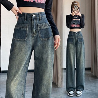 【臺中出貨】美式復古闊腿牛仔褲女 高腰直筒牛仔褲 牛仔寬褲 女生長褲子 大尺碼 小個子女生 顯瘦牛仔褲 闊腿褲 長褲女