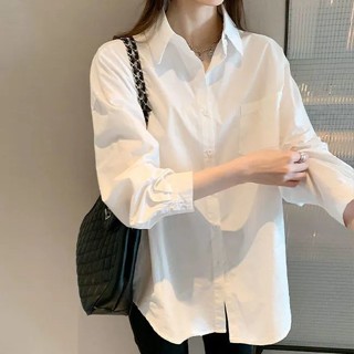 簡約襯衫寬鬆襯衣春夏季襯衫上衣外套[S320]氣質白襯衫女新款設計感小眾上衣休閒打底衫百搭長袖內搭疊穿襯衣