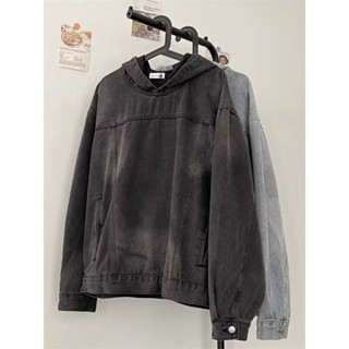 【HOT 本舖】男裝 S-3XL 國潮水洗 做舊扎染牛仔 外套男士 春秋季高街 ins潮寬鬆 連帽套頭夾克