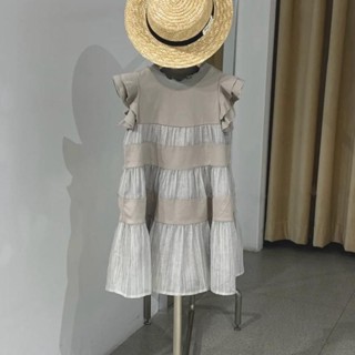 Momoko 臺灣出貨❤❤3-14歲 韓國童裝 夏季女童洋裝 兒童洋裝 中大童韓版公主裙 時尚女孩拚接飛袖背心裙