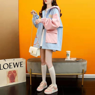 毛衣外套Idle風韓版寬鬆印花連帽中長款風衣