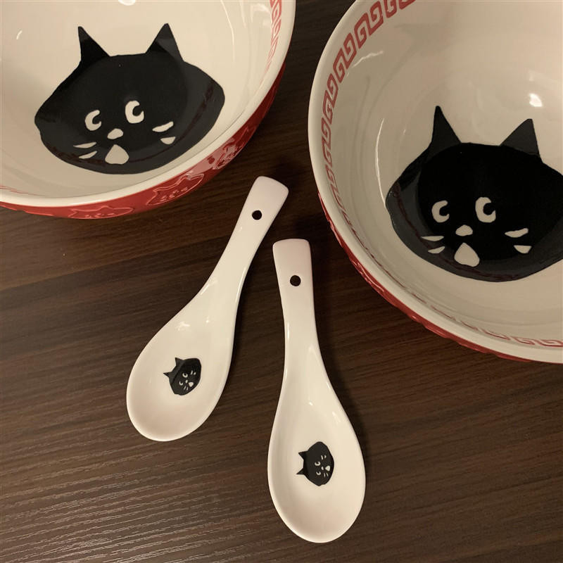 【鏟貓砂日常】Nya醬日系ne-net驚訝貓陶瓷勺子 小黑貓湯勺飯勺小調羹