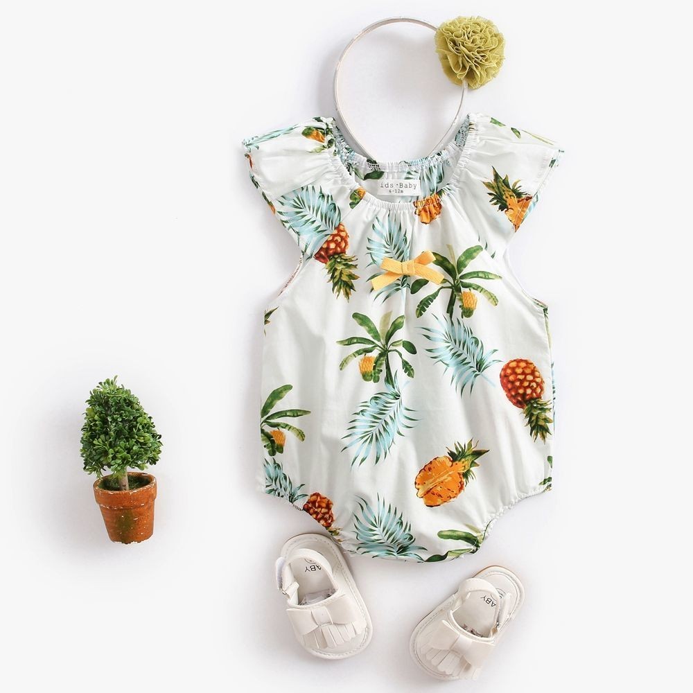 嬰兒衣服 鳳梨印花 寶寶連身衣 短袖 夏季 新生兒包屁衣 韓版 哈衣 爬服