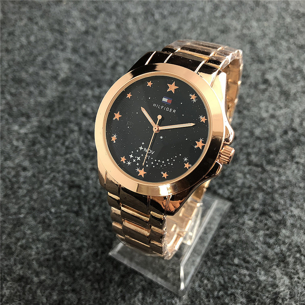 Tommy Hilfiger腕錶石英機芯不銹鋼錶帶錶盤不銹鋼錶帶女復古立體錶盤時尚輕奢金色不銹鋼錶帶腕錶