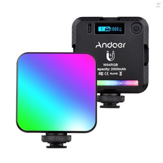 Andoer W64RGB 迷你 RGB LED 視頻燈可充電攝影補光燈 CRI95+ 2500K-9000K 可調光