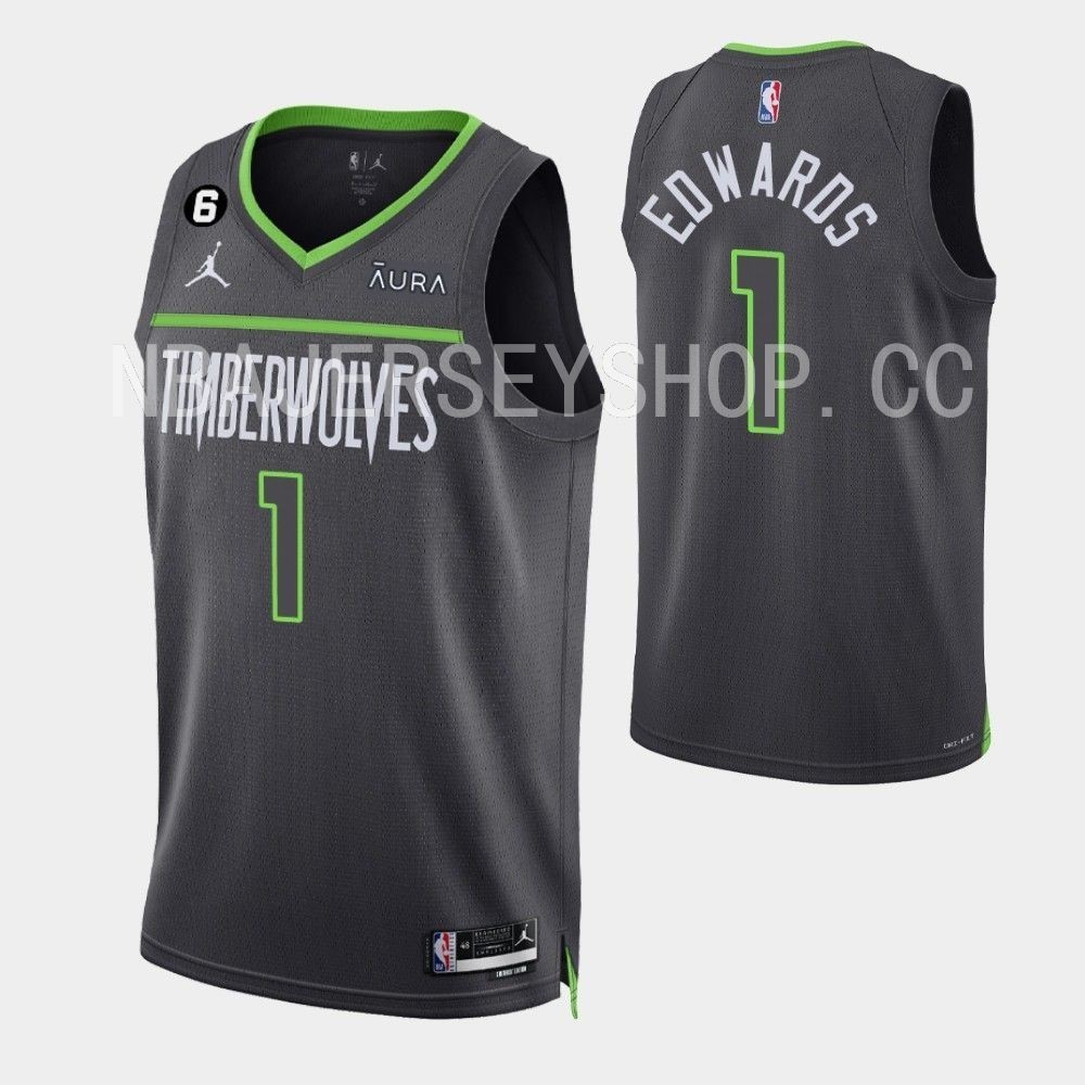 2022-23 男式全新原創 NBA 明尼蘇達森林狼隊 #1 Anthony Edwards 宣言版球衣熱壓黑色