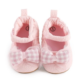 女童嬰兒鞋蕾絲蝴蝶結防滑公主軟鞋嬰兒女孩平底鞋新生兒學步洗禮鞋 0-12M