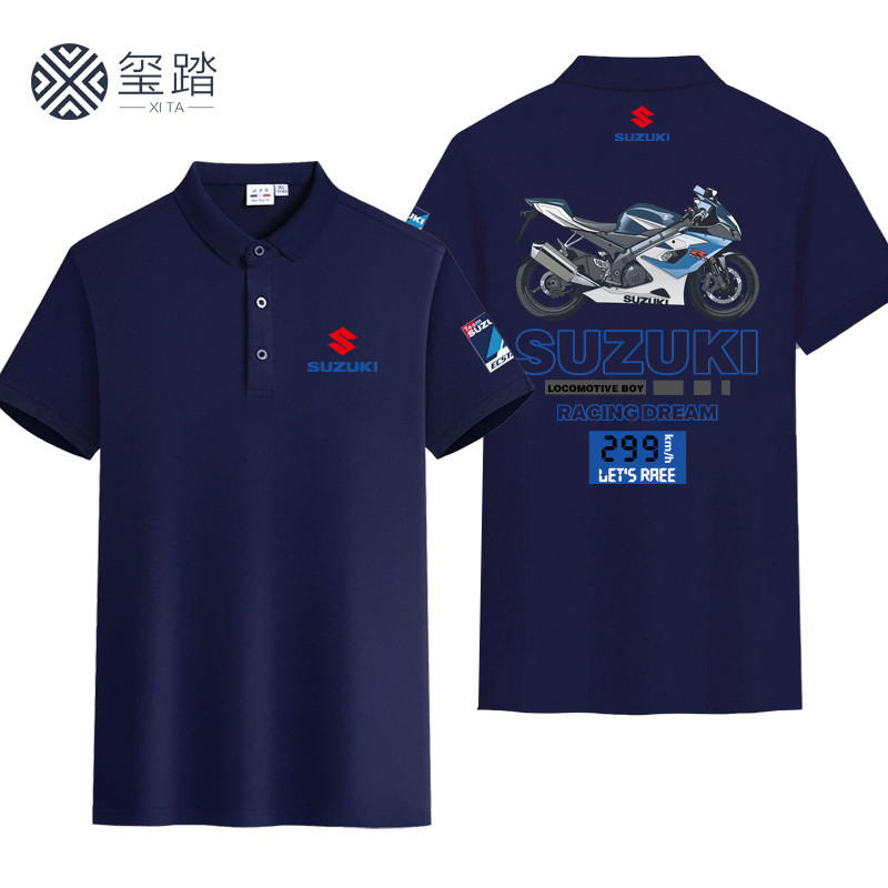 Suzuki鈴木重機車騎行服POLO衫短袖摩托機車賽車服訂製寬鬆T恤男