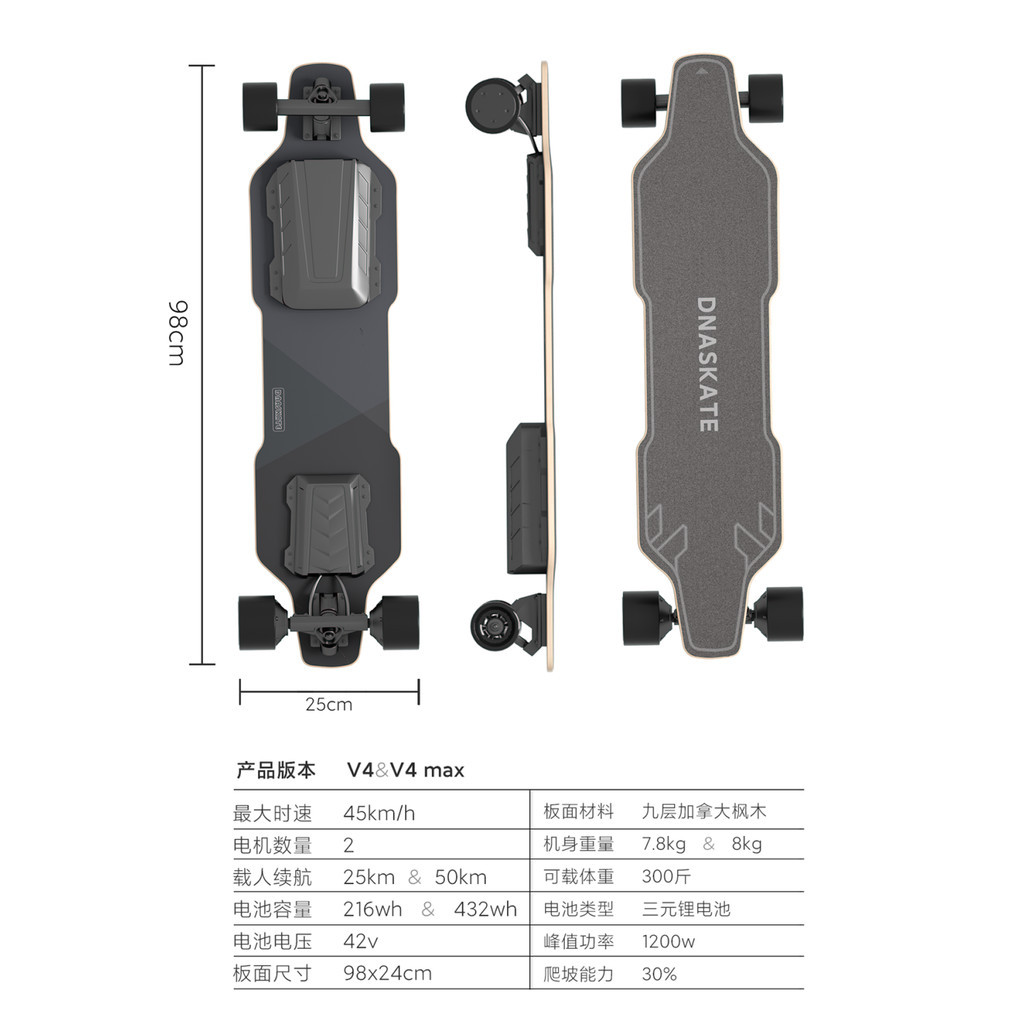 、DNASKATE V4雙驅電動滑板車四輪成人長版專業版男女初學代步遙控