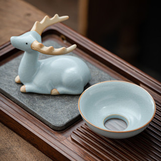 汝窯茶漏鹿牛濾茶器開片可養手工茶葉過濾網創意陶瓷茶具配件精品