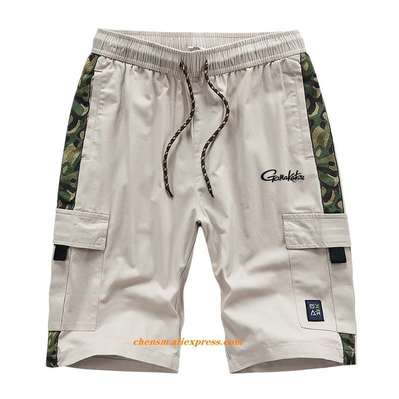 Gamakatsu 軍事男士迷彩戰術工裝短褲夏季多口袋寬鬆釣魚戶外運動及膝長褲