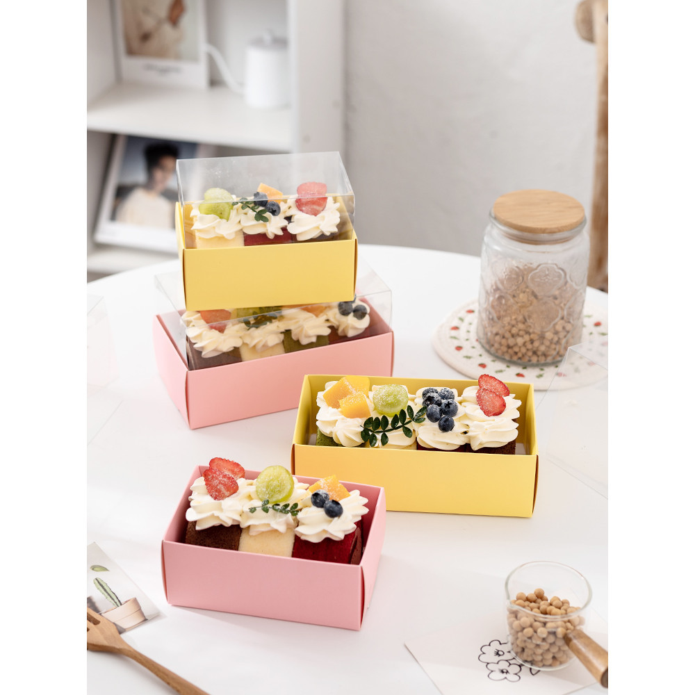 【現貨】【馬卡龍包裝盒】蛋糕卷 包裝盒 韓系 常溫 毛巾卷 馬卡龍 西點 透明盒 甜品 瑞士捲 打包盒子