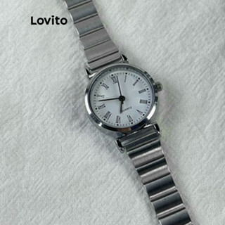 Lovito 女士休閒素色紋理金屬數字石英手錶 LNA13089 (銀色)