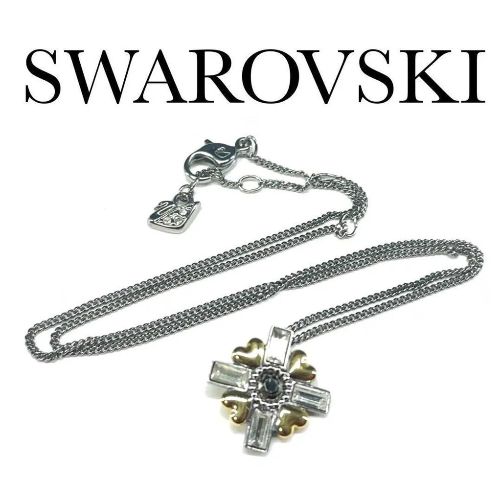 SWAROVSKI 施華洛世奇 項鍊 十字架 金色 心型 顏色 日本直送 二手