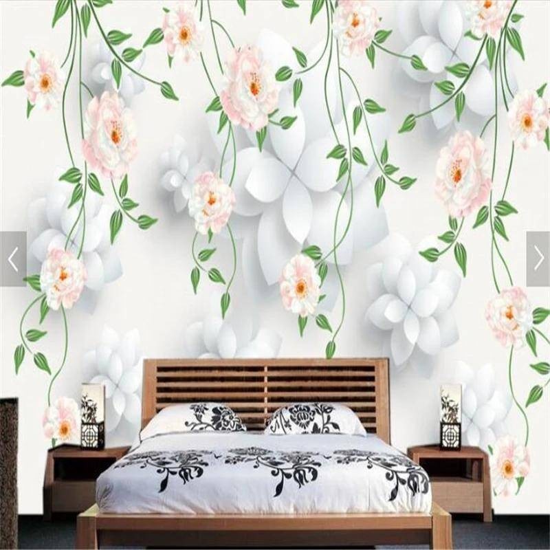 定制歐式田園清新玫瑰簡約客廳臥室沙發背景牆裝飾花卉壁畫牆紙3d貼紙