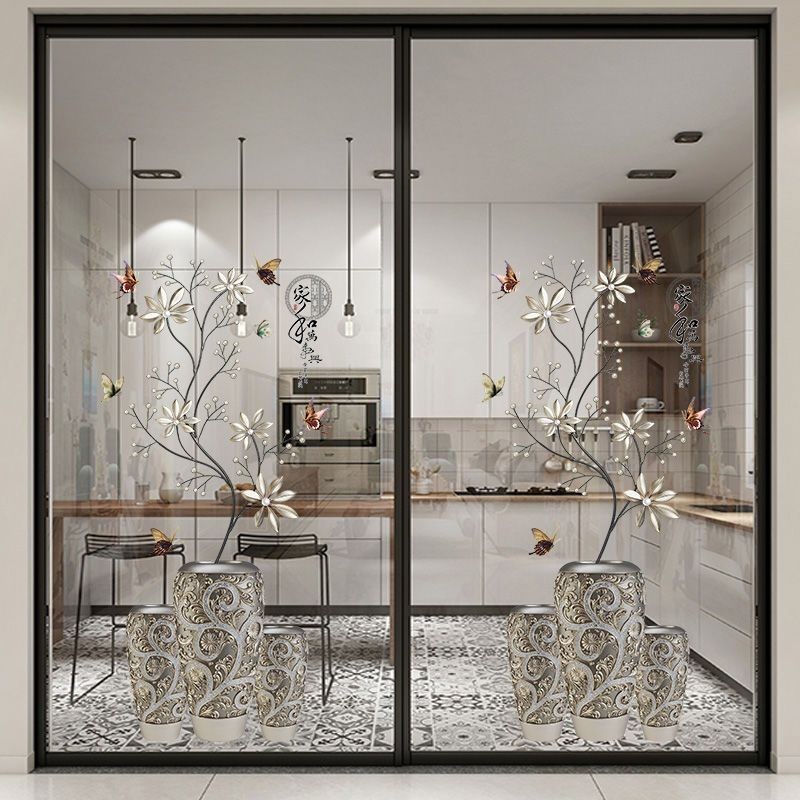 【限時特賣】3D立體牆貼畫自粘客廳背景玻璃門貼紙廚房推拉門裝飾創意窗花貼花
