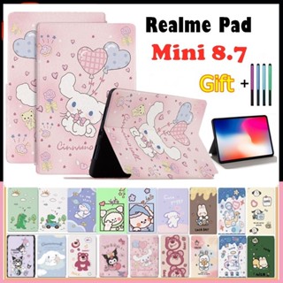 適用於 Realme Pad Mini 8.7 英寸 2022 兒童可愛卡通 Kuromi 草莓熊保護套智能支架粉色皮革
