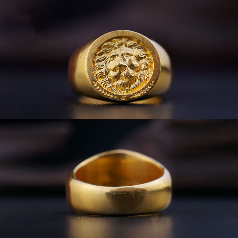 現貨新款高級感設計手工黃金色獅子頭戒指霸氣雄獅王貼章指環情侶款5.21hw