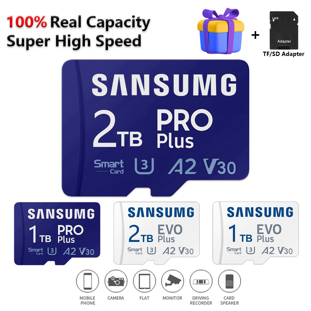 Samsung Micro SD 卡 EVO Plus 閃存卡 1TB 2TB Class 10 UHS-I 高速 Mi