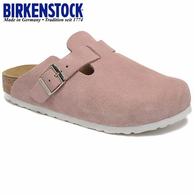 Birken@stock 軟木包頭半拖鞋粉色絨面軟底涼鞋休閒舒適真皮半包頭拖鞋Boston系列（窄版35-40）