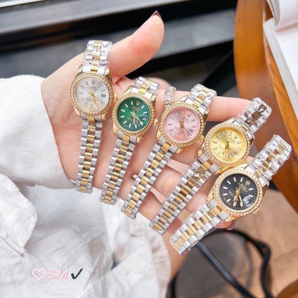 2024女士石英表28mm勞力士原木系列鑽錶戒指女士防水錶