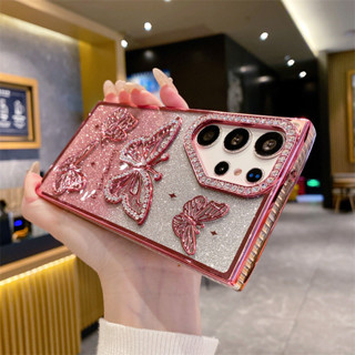 韓國電鍍 3D 閃亮鑽石蝴蝶手機殻適用於三星 Galaxy S25 Ultra S25 Edge S24 S23 Ult