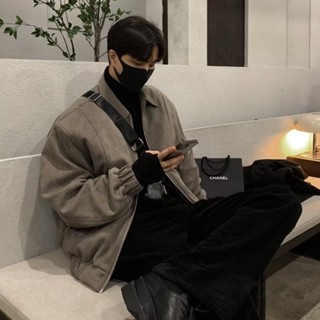 麂皮絨外套男士2024春季韓版設計感夾克潮牌寬鬆百搭痞帥翻領夾克
