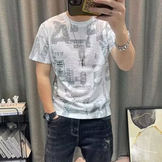 t恤男 夏季2025圓領青年印花刺繡上衣緊身透氣短袖男