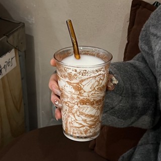 【印花工藝】大容量杯子ins高顏值家用玻璃杯茶馬古道水杯辦公室咖啡杯牛奶杯hyfd