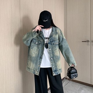 【HOT 本舖】 實拍~復古牛仔外套女春季新款高街水洗做舊寬鬆休閒牛仔夾克